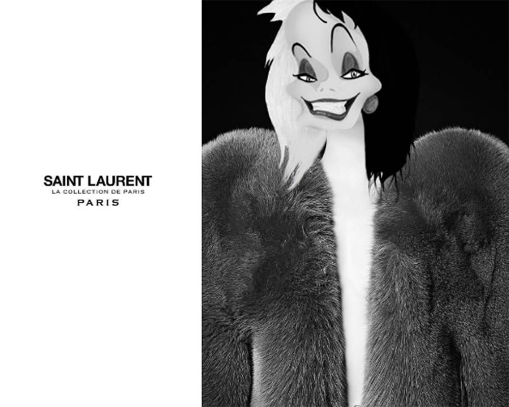 Cara (or is that Cruella?) de Vil gracing Saint Laurent's latest campaign.