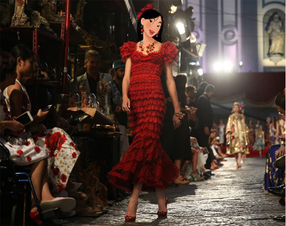 Mulan walking at Dolce & Gabbana.