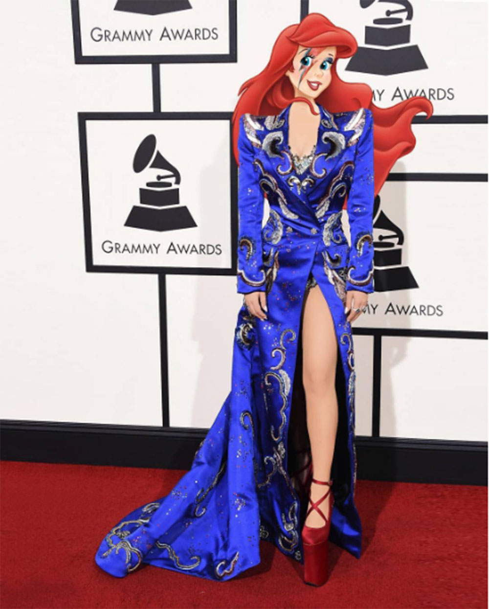 Lady Gaga swaps places with Ariel for her David Bowie tribute at The Grammys.