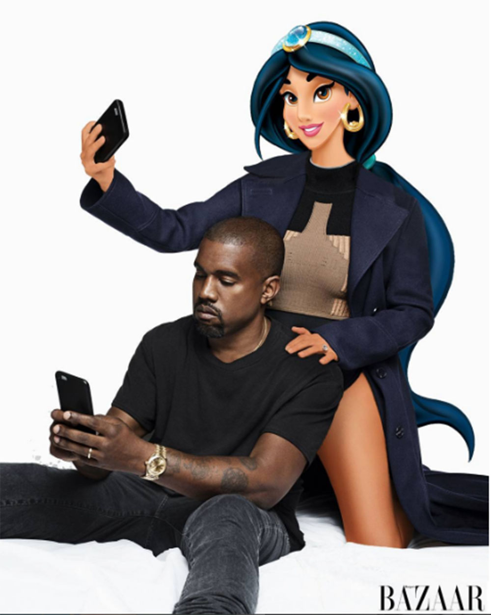 Kanye and his 'Jasmine' doing what they do best for Harper's Bazaar's cover issue.