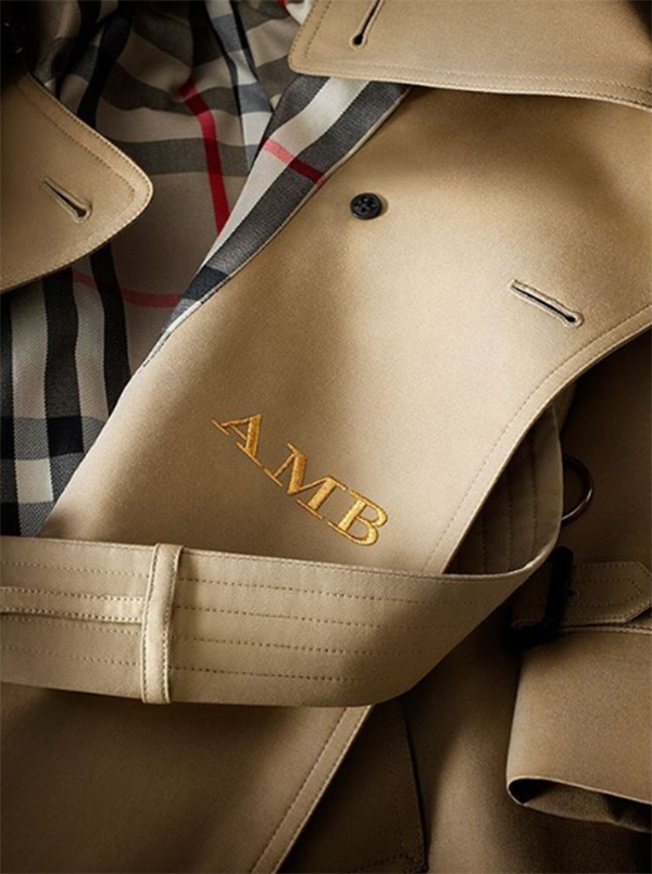 Burberry can cast initials across its luxury products including ponchos, classic trench coats and rucksacks.