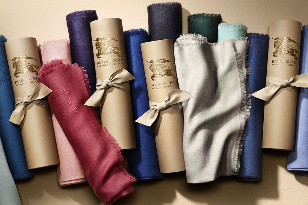 Burberry's Scarf Bar can add free monogramming to your purchase, from US $435 (approx. NZD $608)