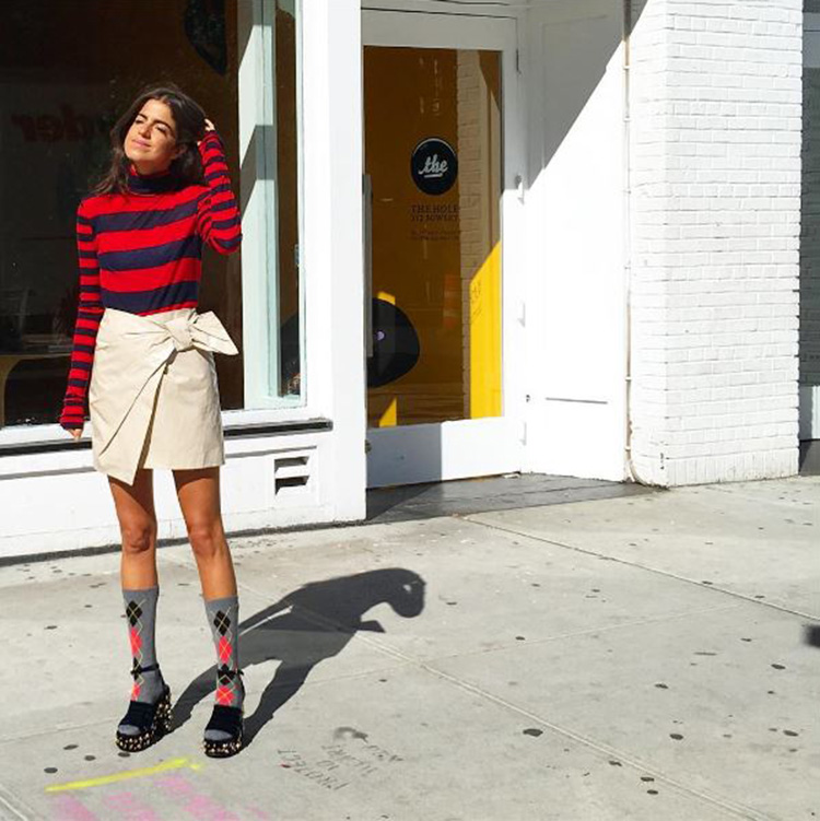 Leandra Medine makes a definite case for socks and loafers - as seen this Autumn in New York.
