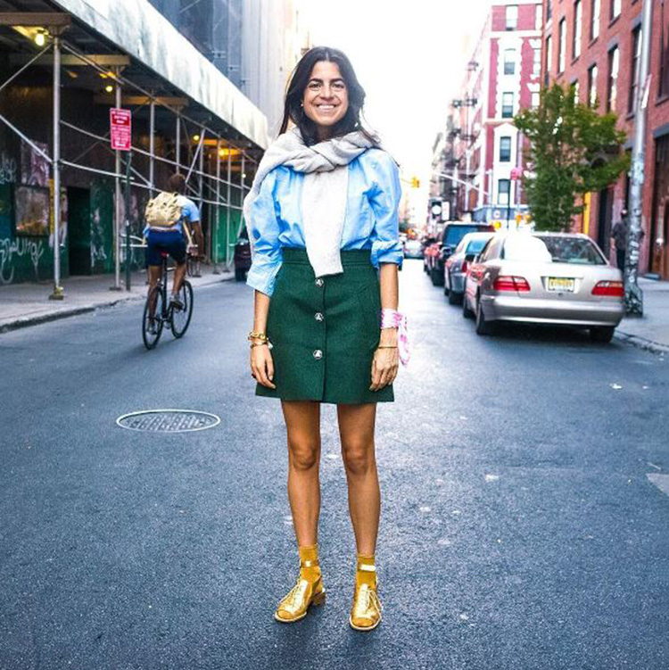 Leandra updates our fave shirt-and-skirt look by wrapping an extra layer around the top.