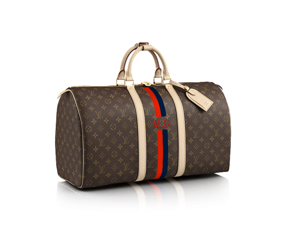 Louis Vuitton offers personalised weekender bags, totes and wallets in its classic Mon Monogram range.