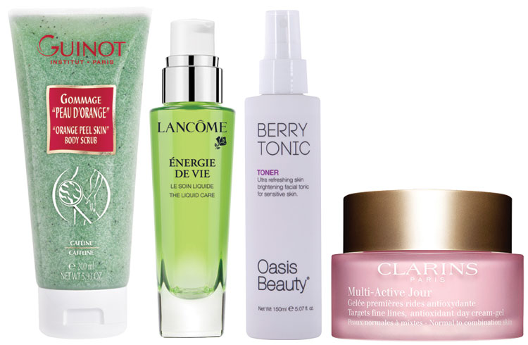Lupita-Nyong'o-beauty-secrets Guinot Gommage Orange Peel Skin Body Scrub, $49. Lancôme Énergie De Vie The Liquid Care, $70. Oasis Beauty Berry Tonic Toner, $34.90. Clarins Multi-Active Day Cream for Normal to Combination Skin, $79.