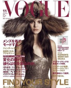 Kendall Jenner poses in a fur hat for the cover of Vogue Japan 