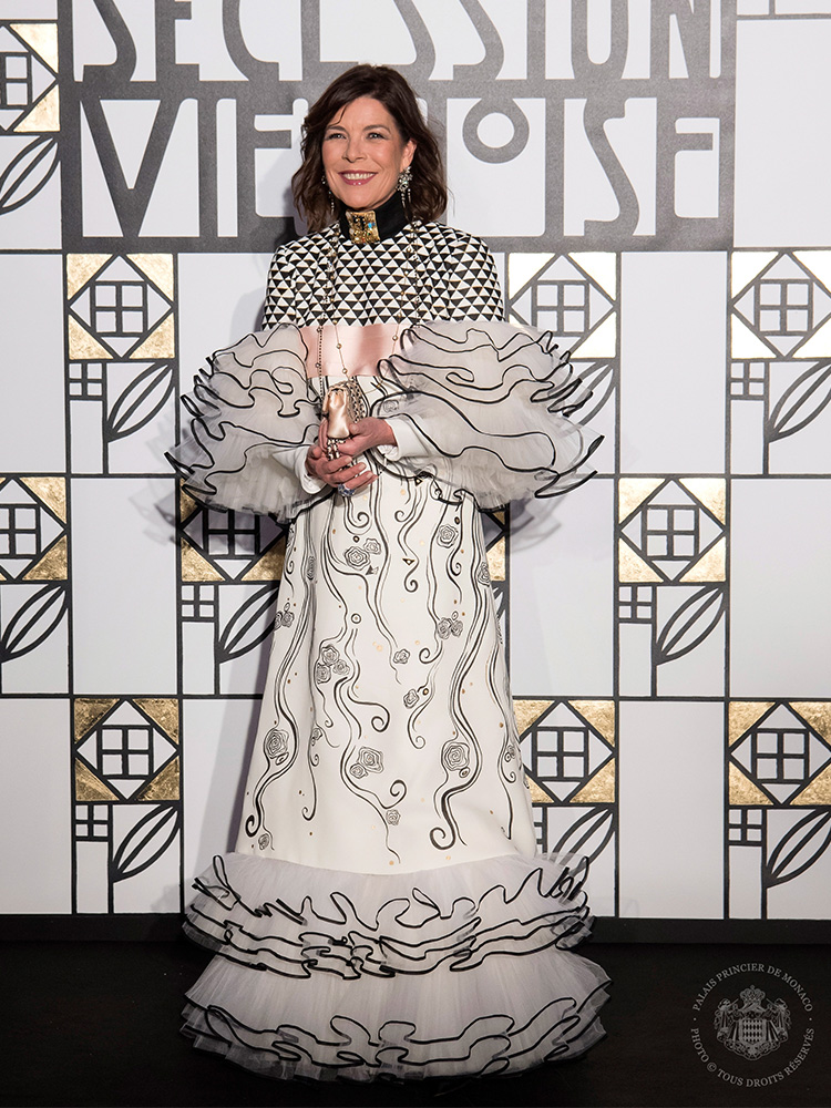 Princess Caroline of Hanover has a modern My Fair Lady moment in Chanel at the Rose Ball in Monte-Carlo, where she met up with Karl Lagerfeld.
