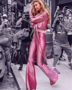 Gigi Hadid's hot pink top-to-toe leather look was created by her stylist - the visionary Mimi Cuttrell.