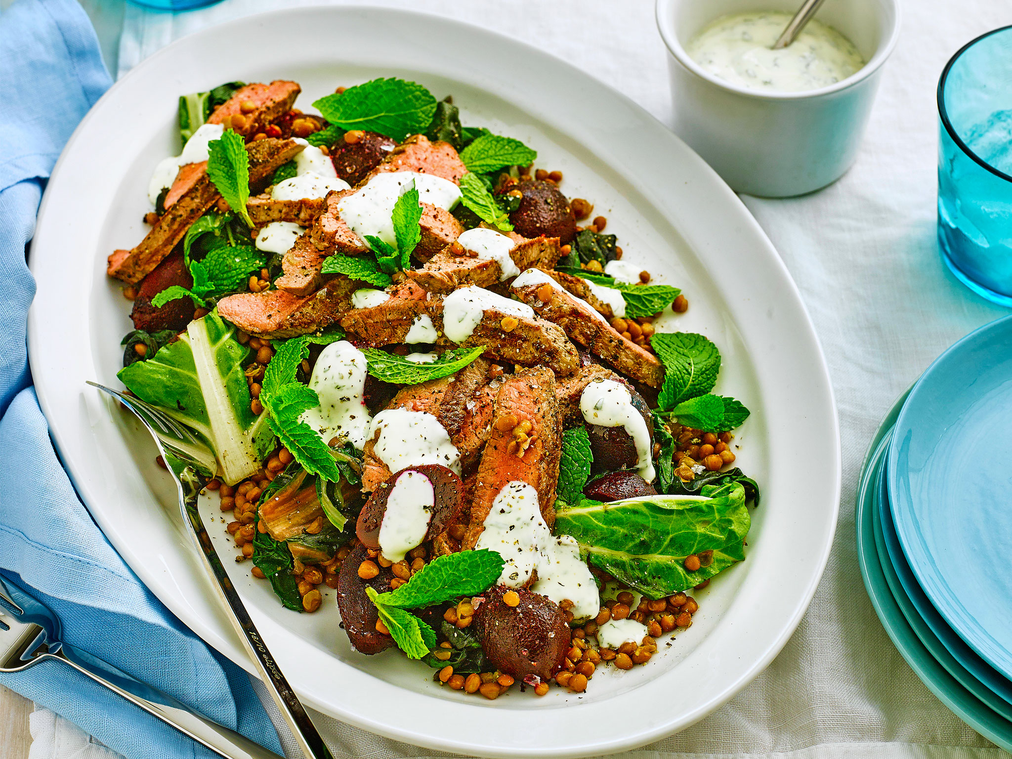 Peppered-Lamb-with-Silverbeet---Lentil-Salad