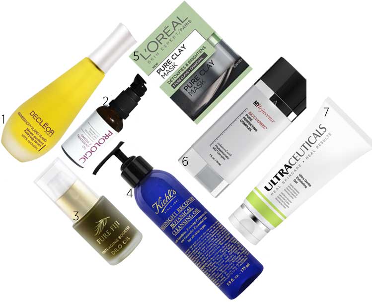 1. Decléor Aromessence Ylang Ylang Oil Serum, $115. 2. Prologic Omega-3 Treatment Oil, $70. 3. Pure Fiji Anti-ageing Dilo Oil, $65. 4. Kiehl’s Midnight Recovery Botanical Cleansing Oil, $65 (available March 20). 5. L’Oréal Detoxifies & Brightens Pure Clay Mask, $25 (available March). 6. MDRejuvena Pore Perfecting Complex, $184, from The Sanctuary Spa. 7. Ultraceuticals Ultra Gentle Exfoliating Gel, $72.