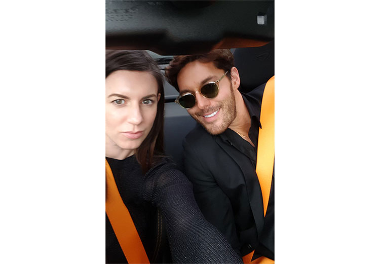 Sally-Ann Mullin and Marcel Gull test out the orange seatbelts in the McLaren 570GT