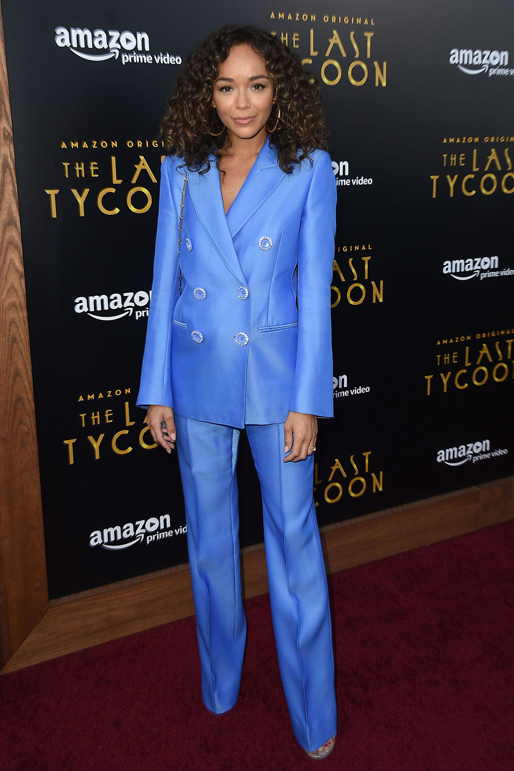 Ashley Madekwe arrives at the premiere of 'The Last Tycoon' - and stands out from the crowd in this incredible blue suit.