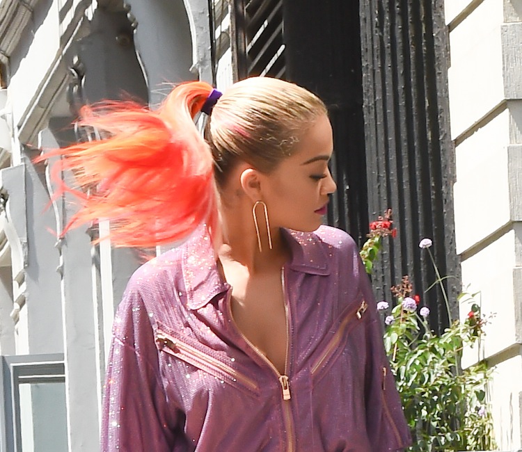 Singer Rita Ora is seen walking in Soho New York with a ponytail