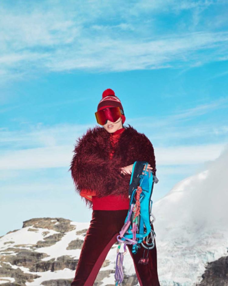 Keepsake The Label jacket, $200, from The Iconic. Andrea Moore jacket (worn underneath), $495. Standard Issue jumper, $199. Trelise Cooper pants, $399. Poler beanie, $60, and Electric goggles, $299, from Quest, Queenstown. Ski equipment from Small Planet, Queenstown.