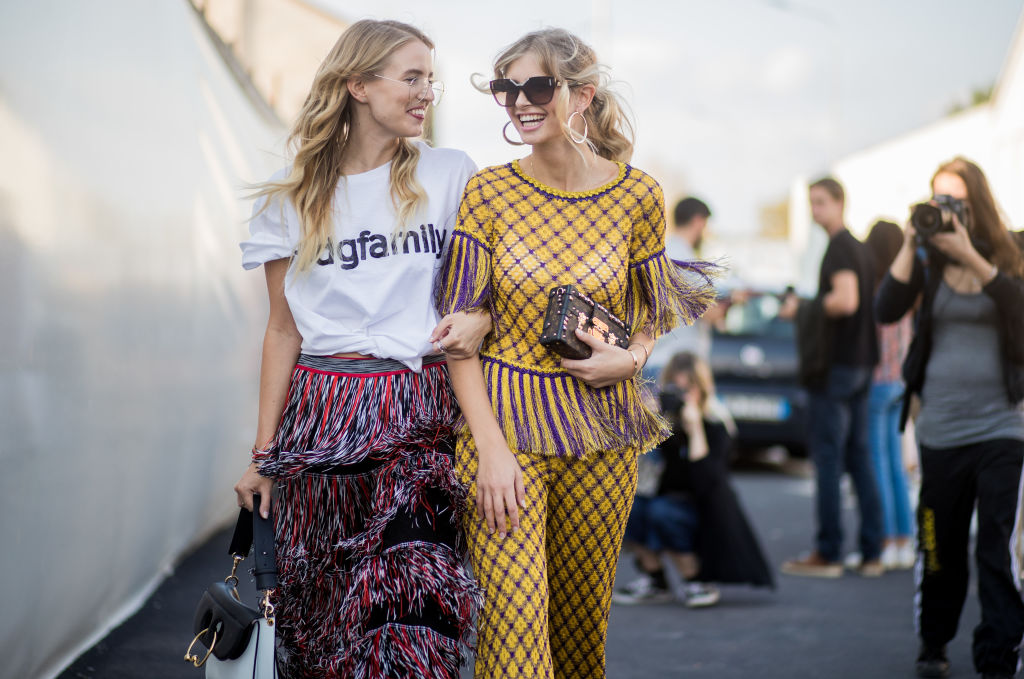 MILAN, ITALY - SEPTEMBER 23: Leonie Hanne and Xenia van der Woodsen is seen outside Missoni during Milan Fashion Week Spring/Summer 2018 on September 23, 2017 in Milan, Italy. (Photo by Christian Vierig/Getty Images)