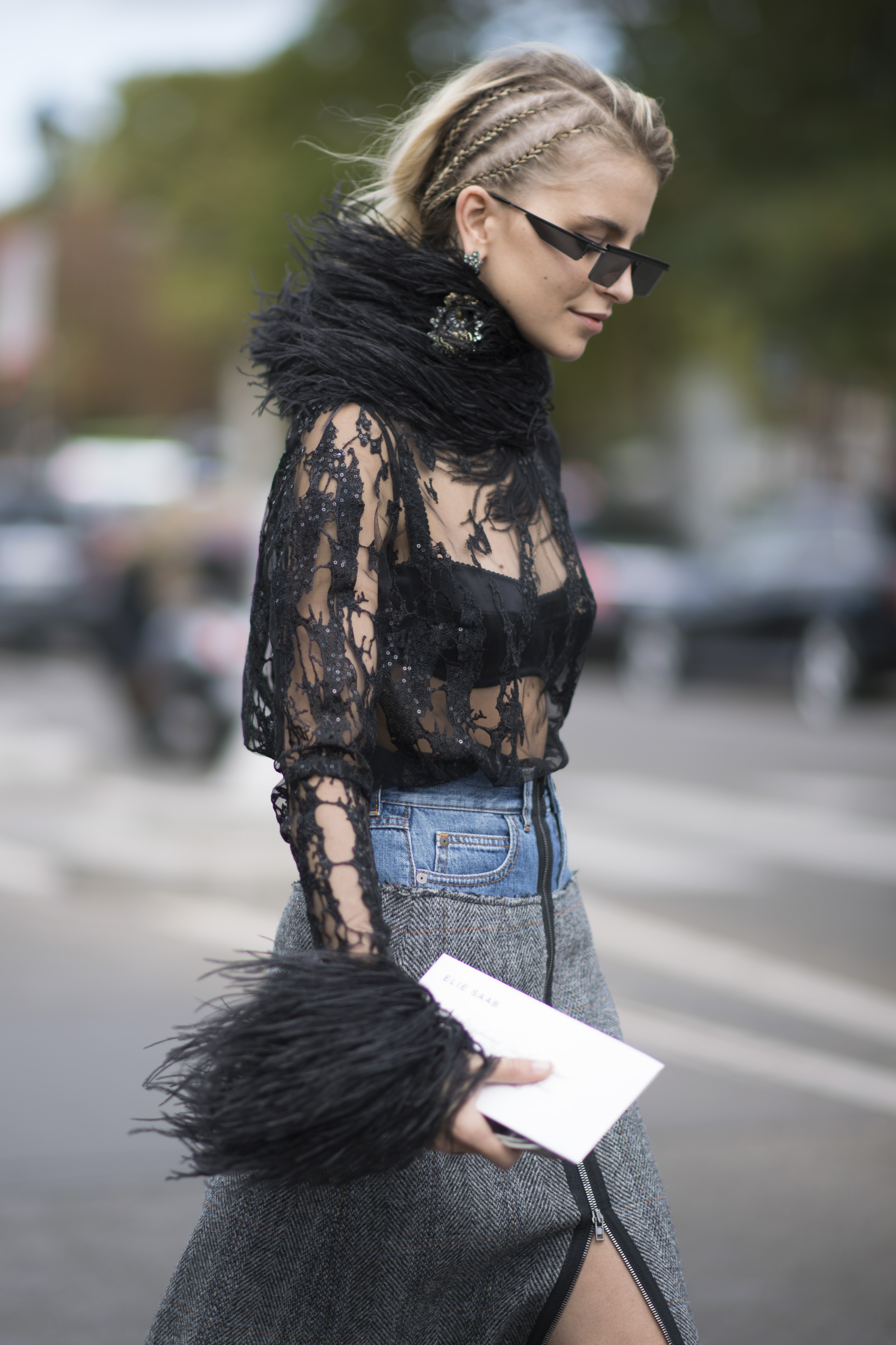 PARIS, FRANCE - SEPTEMBER 30: Caro Daur seen in the streets of Paris during the Paris Fashion Week on September 30, 2017 in Paris, France. (Photo by Timur Emek/Getty Images)