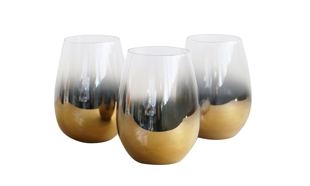 Nel Lusso Cariso Gold Stemless Wine Glasses, $22 each from fatherrabbit.com