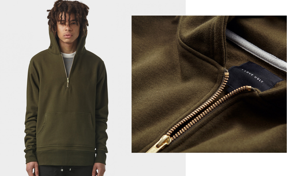 I LOVE UGLY Half Zip Hoody in Olive $99 from iloveugly.co.nz