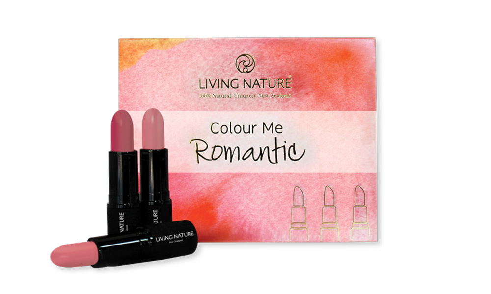 Living Nature Skincare Colour Me Romantic Lipstick Pack, $75