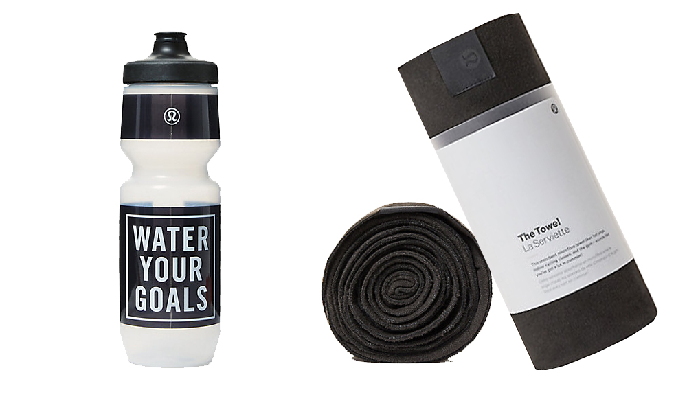 Lululemon Purist Cycling Waterbottle $25; Microfibre Towel $55 (more colours available)