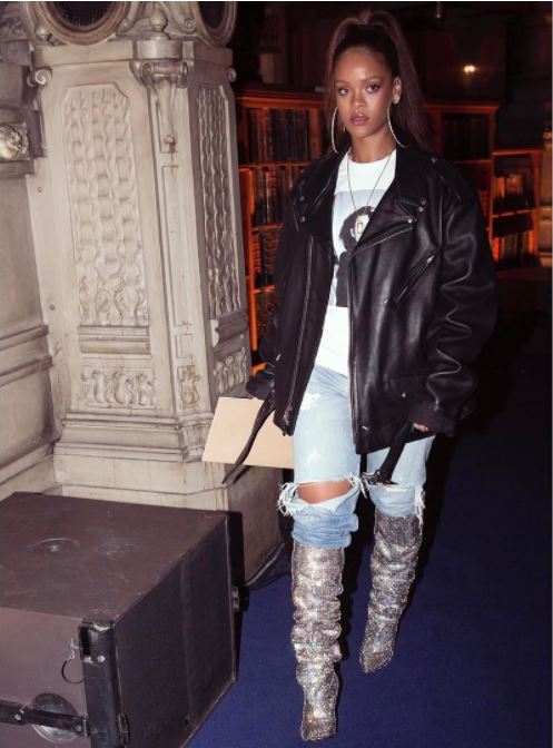 Last season Rihanna was also seen sporting YSL’s much-talked-about crystal encrusted boots, just a few days after they appeared on the catwalk.