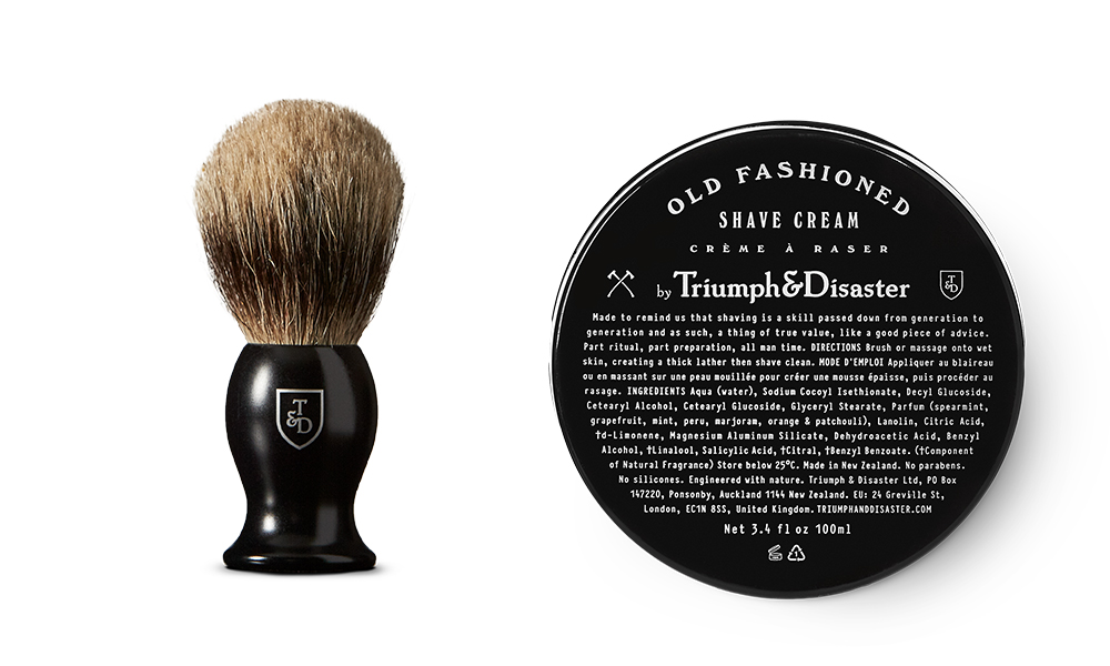 Triumph & Disaster Old Fashioned Shave Cream 100ml Jar $33 and Badger Hair Shaving Brush $99