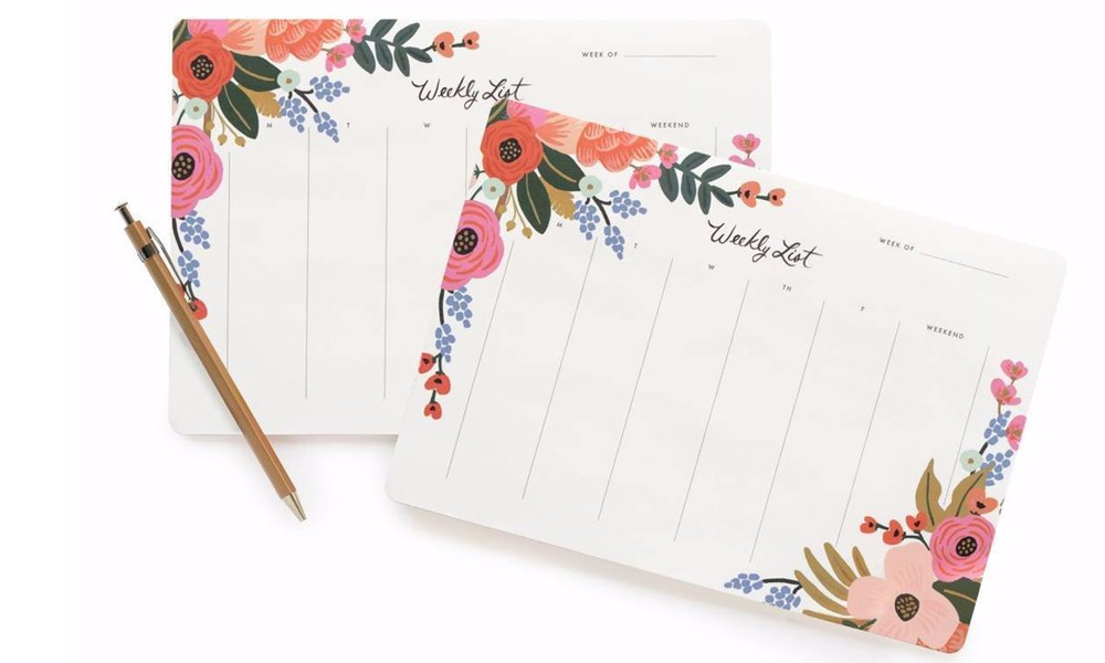 Weekly Deskpad, Lively Floral $29 from paperplanestore.com