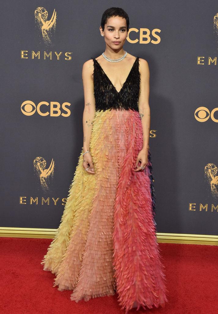 Zoe Kravitz giving us serious feather inspiration in Dior at the Emmys.