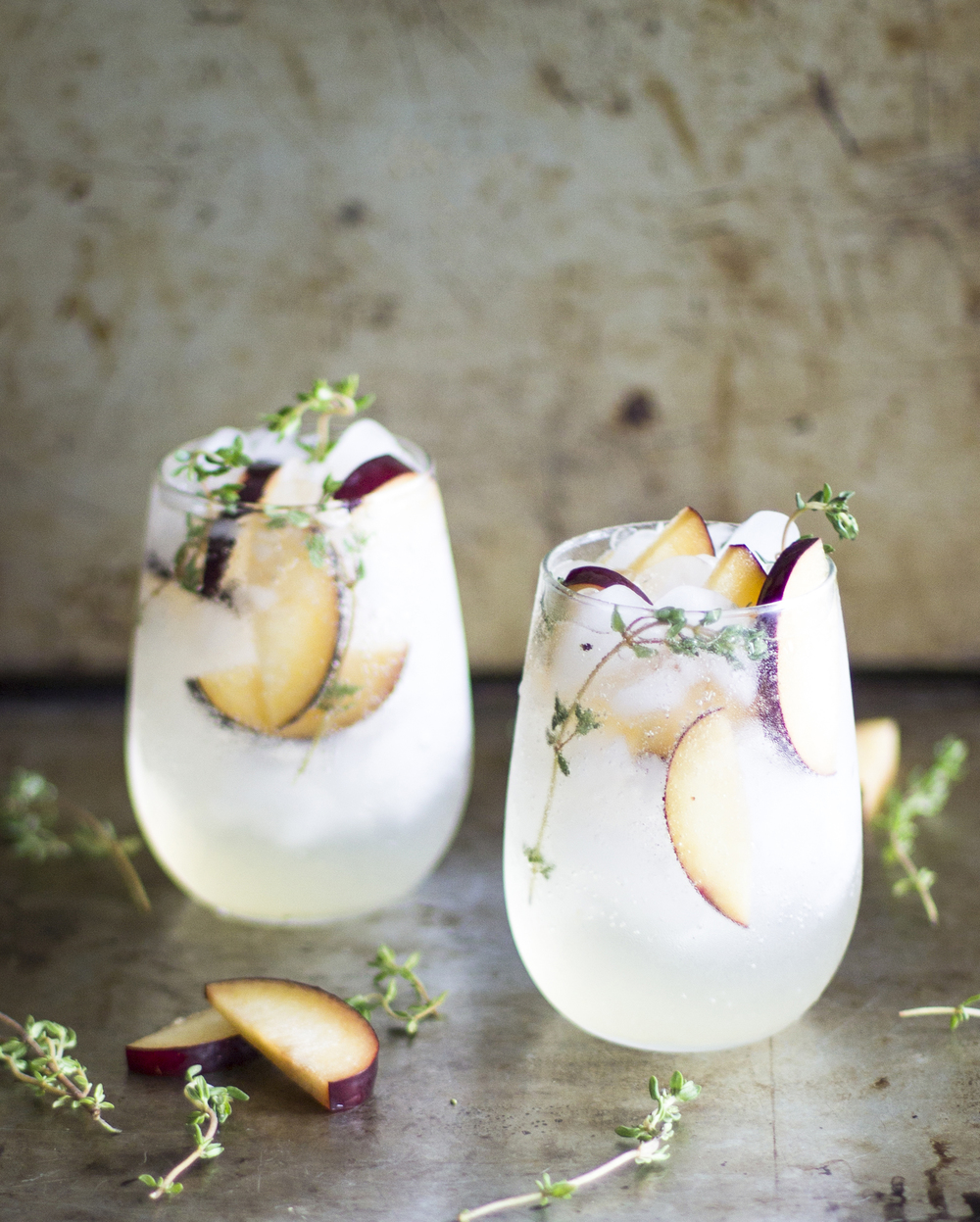 Plum and thyme prosecco smash