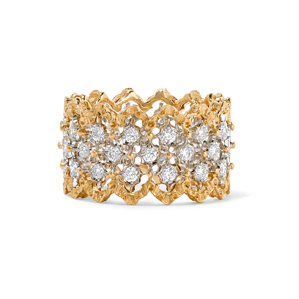 Buccellati Rombi 18-Karat Yellow and White Gold Diamond Ring, $14,554 USD (approx. $17,770 NZD), from Net-A-Porter