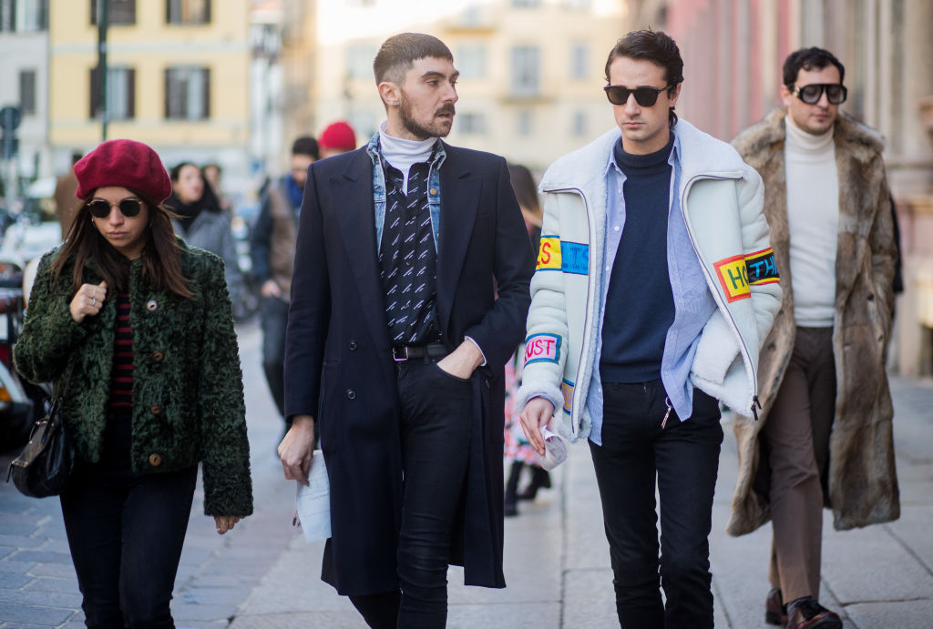 MILAN, ITALY - JANUARY 14: Guests seen outside MSGM during Milan Men's Fashion Week Fall/Winter 2018/19 on January 14, 2018 in Milan, Italy. (Photo by Christian Vierig/Getty Images)