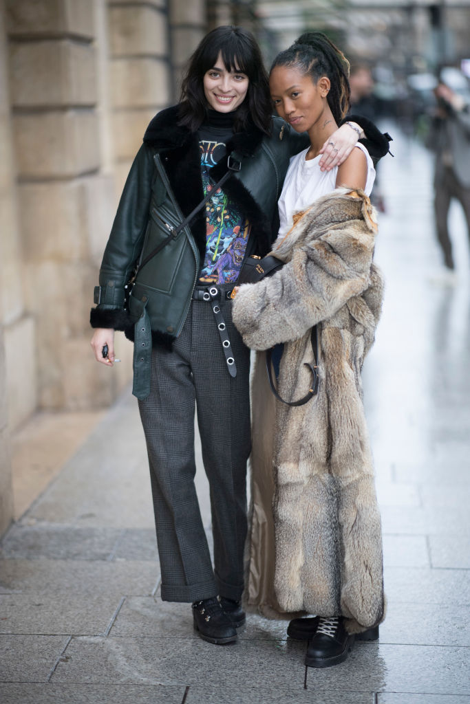 PARIS, FRANCE - JANUARY 22: Models seen during the Haute Couture Spring/Summer 2018 in the streets of Paris on January 22, 2018 in Paris, France. (Photo by Timur Emek/Getty Images)