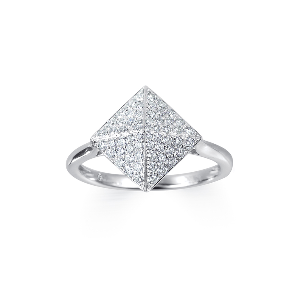 Partridge Jewellers, Pave Pyramid, $1,565 18ct white gold pave set diamond pyramid style plain shank ring