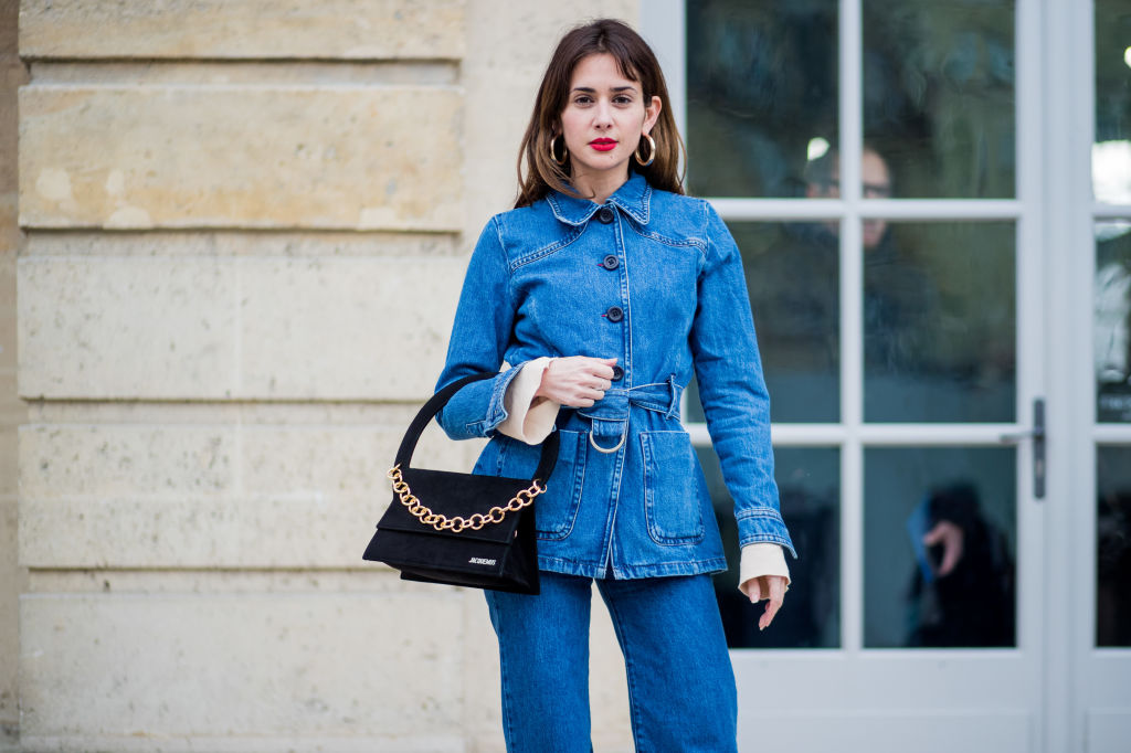 PARIS, FRANCE - FEBRUARY 27: A guest wearing denim jacket is seen outside Dior on February 27, 2018 in Paris, France. (Photo by Christian Vierig/Getty Images)