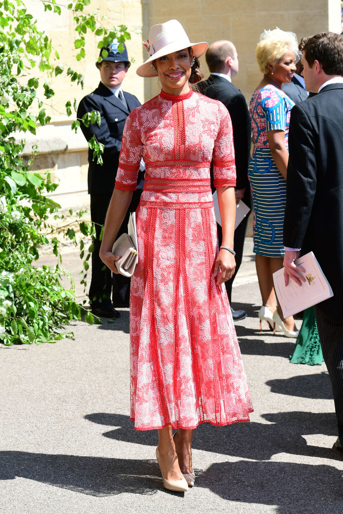 WINDSOR, UNITED KINGDOM - MAY 19: Gina Torres leaves St George's Chapel at Windsor Castle after the wedding of Meghan Markle and Prince Harry on May 19, 2018 in Windsor, England. (Photo by Ian West- WPA Pool/Getty Images)