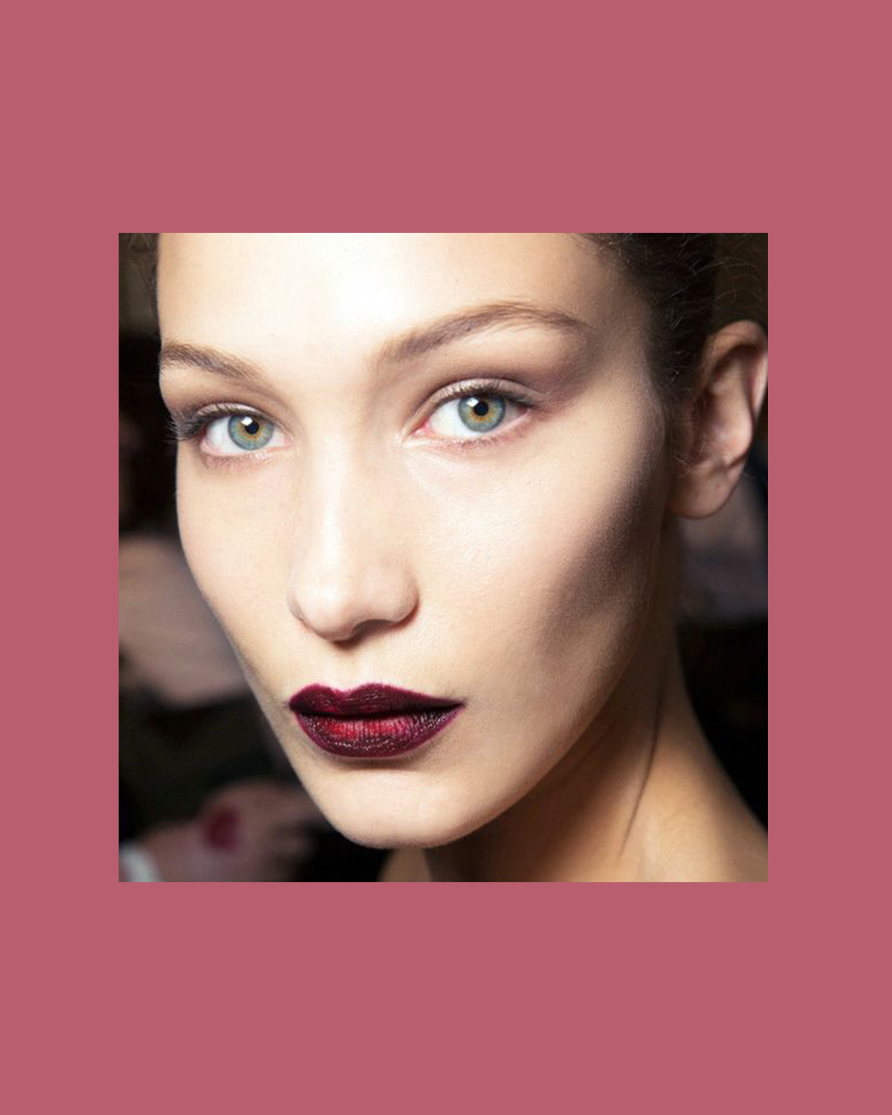 MFQ: Beauty looks for a night out | Another vote cast for the berry-bitten look seen on Bella Hadid. This time, seen with a defined dark edge bled into the centre. Team with a cast of deep beige shadows around the eye for a showstopping smoulder. 