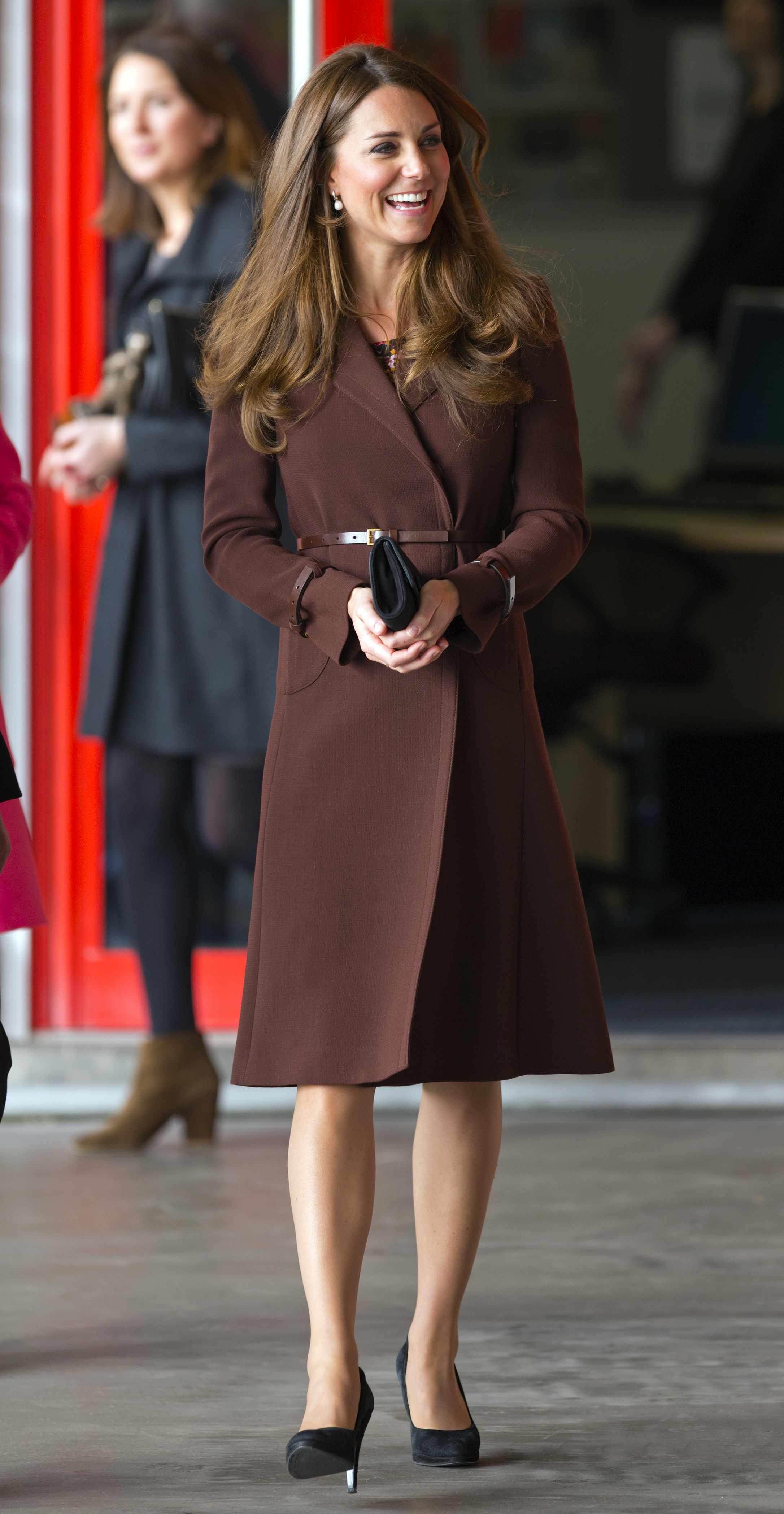 Kate Middleton's most stylish maternity moments to date | GRIMSBY, UNITED KINGDOM - MARCH 05: (EMBARGOED FOR PUBLICATION IN UK NEWSPAPERS UNTIL 48 HOURS AFTER CREATE DATE AND TIME) Catherine, Duchess of Cambridge visits Peaks Lane Fire Station whilst carrying out a day of engagements on March 5, 2013 in Grimsby, England. (Photo by Indigo/Getty Images)