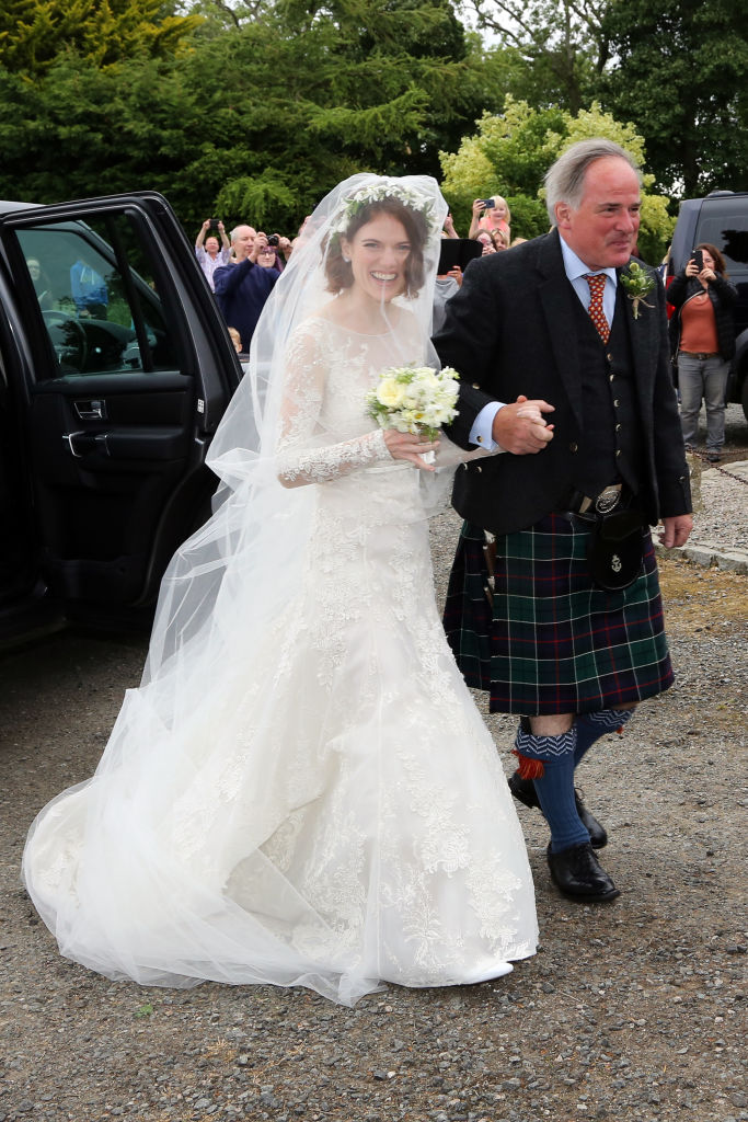 ABERDEEN, SCOTLAND - JUNE 23: Rose Leslie arriving at Rayne Church in Kirkton on Rayne for the wedding of Kit Harrington and Rose Leslie on June 23, 2018 in Aberdeen, Scotland. (Photo by Mark Milan/GC Images)