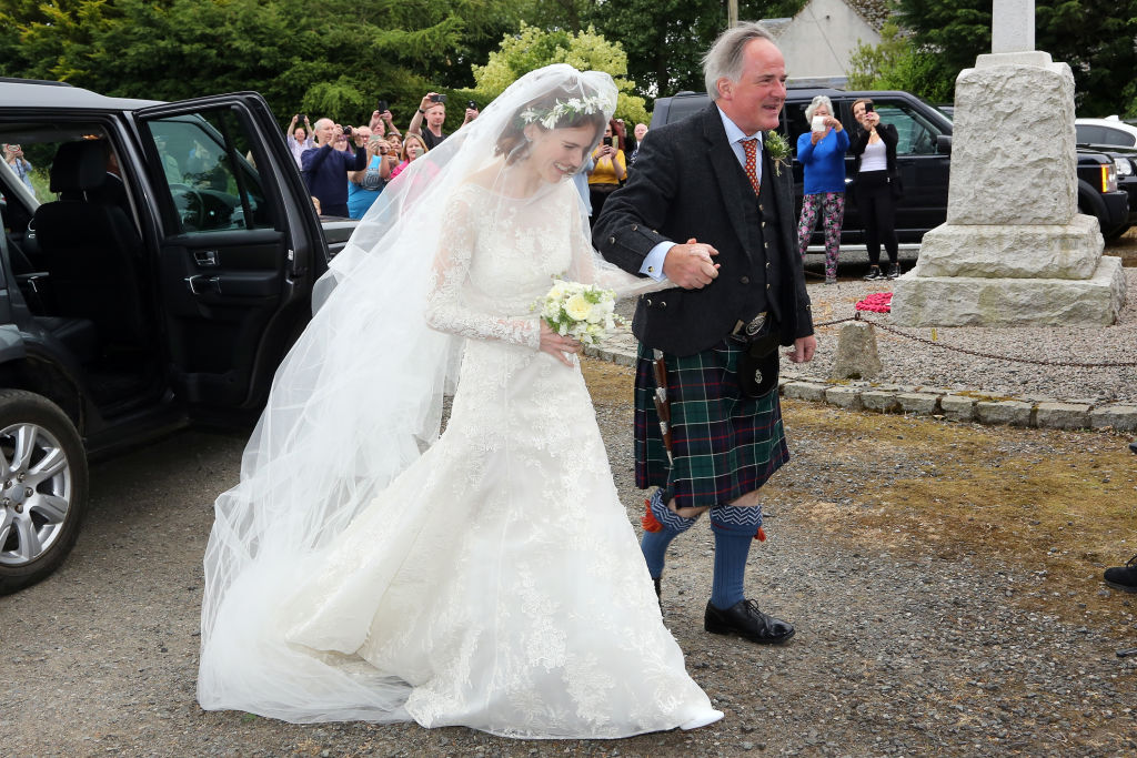 ABERDEEN, SCOTLAND - JUNE 23: Kit Harrington and Rose Leslie departing Rayne Church in Kirkton on Rayne after their wedding on June 23, 2018 in Aberdeen, Scotland. (Photo by Mark Milan/GC Images)