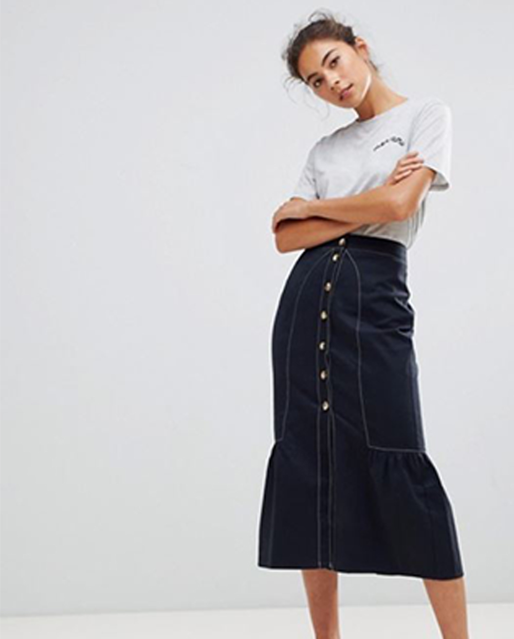 30+ Items We Can't Believe Are On Sale Right Now And We're #AddingToCart | Midi Skirt with Buttons and Contrast Stitching, $61.68 (was $77.10) from Asos.