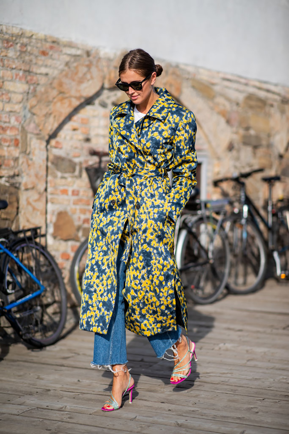 OSLO, NORWAY - AUGUST 14: Darja Barannik wearing coat with floral print is seen outside byTiMo during Oslo Runway SS19 on August 14, 2018 in Oslo, Norway. (Photo by Christian Vierig/Getty Images)