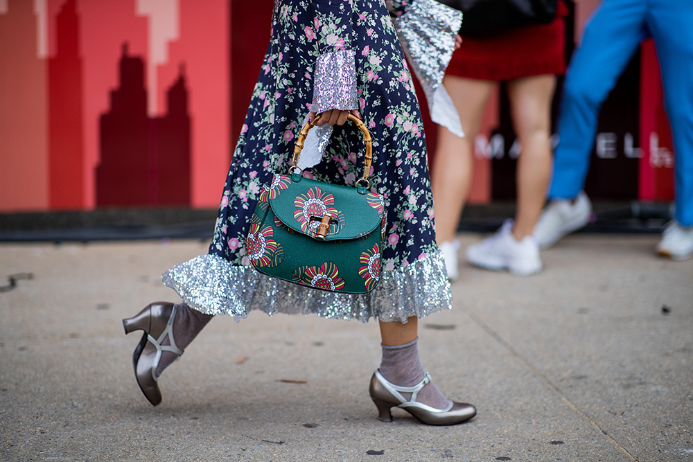 NEW YORK, NY - SEPTEMBER 06: A guest wearing bag is seen outside Noon By Noor during New York Fashion Week Spring/Summer 2019 on September 6, 2018 in New York City. (Photo by Christian Vierig/Getty Images)