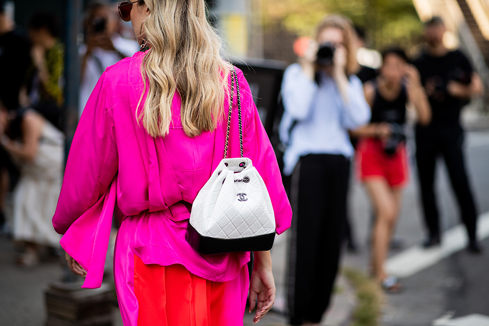 NEW YORK, NY - SEPTEMBER 06: A guest wearing Chanel backbag is seen outside Noon By Noor during New York Fashion Week Spring/Summer 2019 on September 6, 2018 in New York City. (Photo by Christian Vierig/Getty Images)