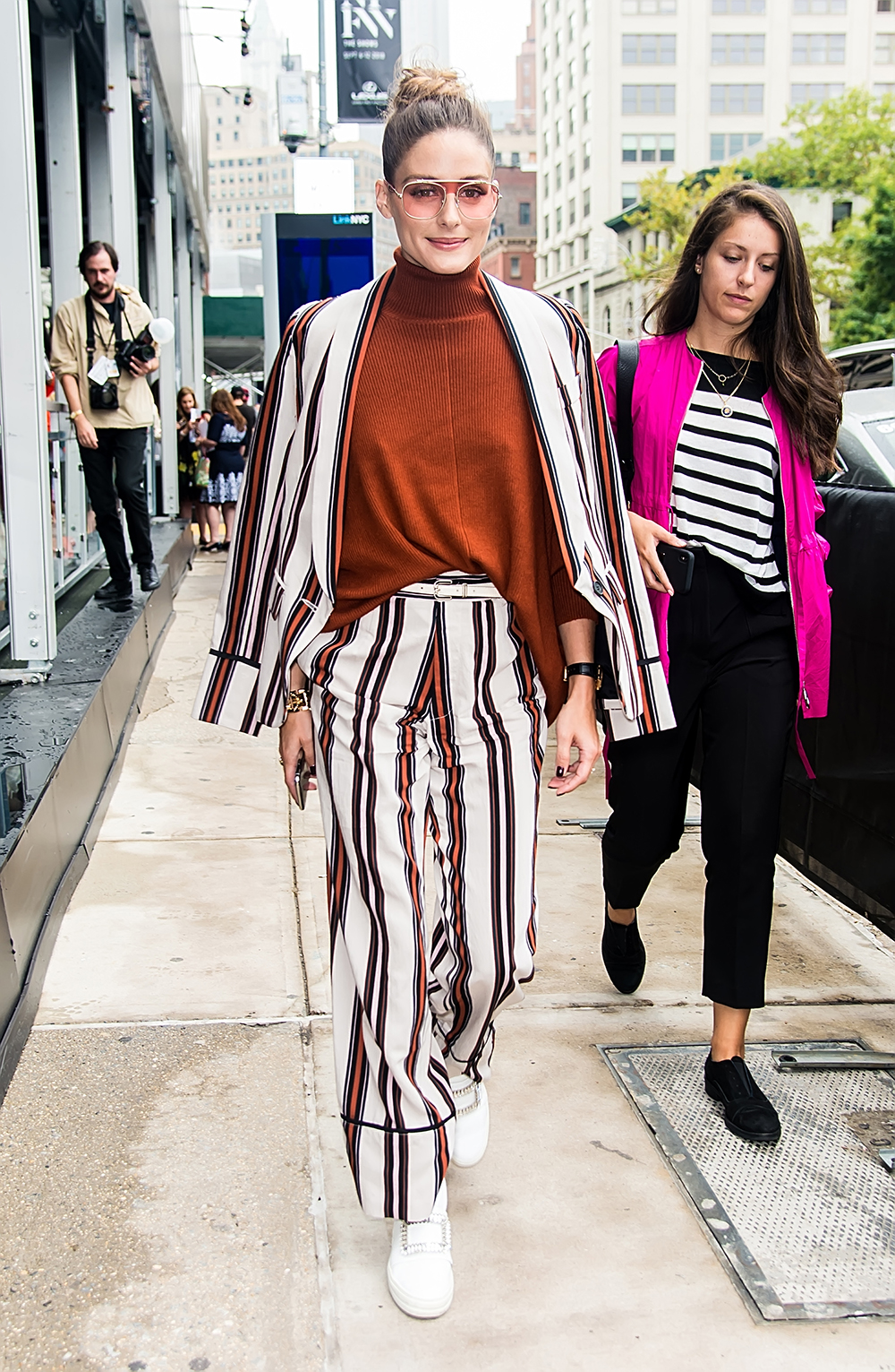 NEW YORK, NY - SEPTEMBER 11: Olivia Palermo is seen leaving the Sally LaPointe SS19 fashion show during New York Fashion Week at Gallery I at Spring Studios on September 11, 2018 in New York City. (Photo by Gilbert Carrasquillo/GC Images)