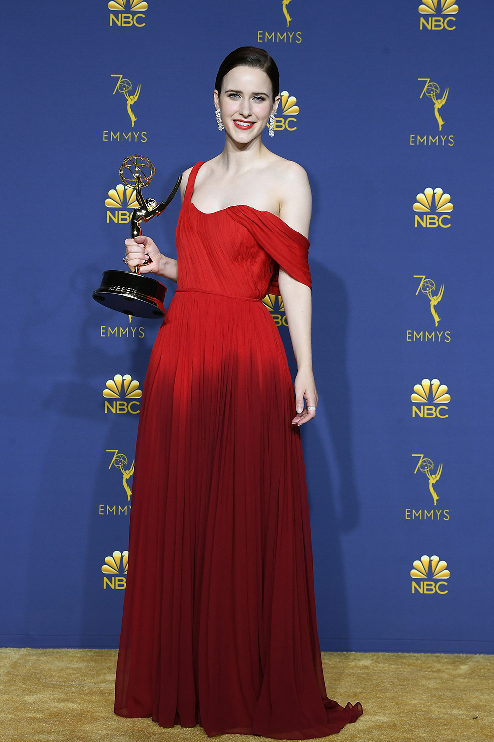 LOS ANGELES, CA - SEPTEMBER 17: Outstanding Actress in a Comedy Series Rachel Brosnahan poses in the press room during the 70th Emmy Awards at Microsoft Theater on September 17, 2018 in Los Angeles, California. (Photo by Steve Granitz/WireImage)
