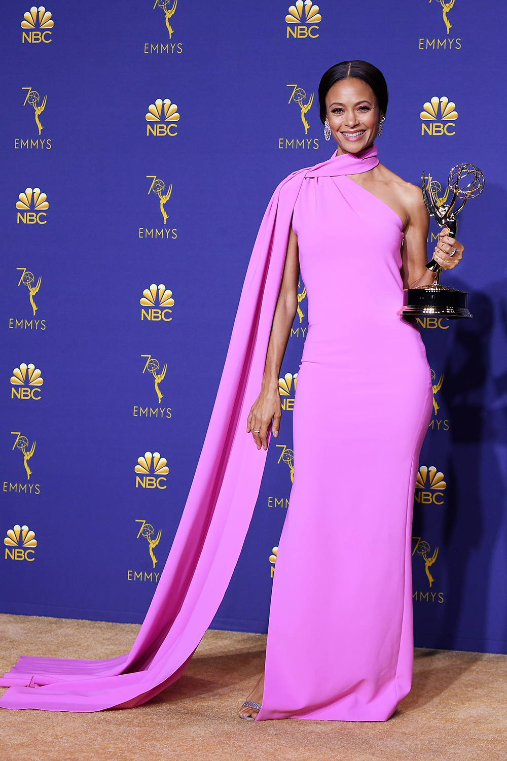LOS ANGELES, CA - SEPTEMBER 17: Outstanding Supporting Actress in a Drama Series Thandie Newton poses in the press room during the 70th Emmy Awards at Microsoft Theater on September 17, 2018 in Los Angeles, California. (Photo by Steve Granitz/WireImage)