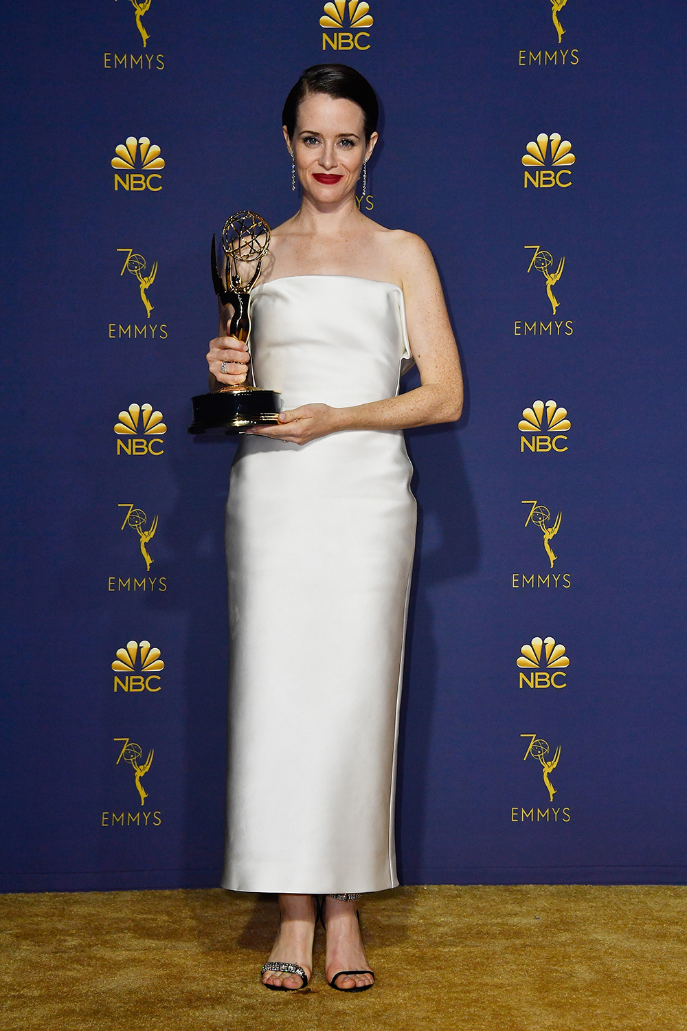 LOS ANGELES, CA - SEPTEMBER 17: Outstanding Lead Actress in a Drama Series Claire Foy poses in the press room during the 70th Emmy Awards at Microsoft Theater on September 17, 2018 in Los Angeles, California. (Photo by Frazer Harrison/Getty Images)