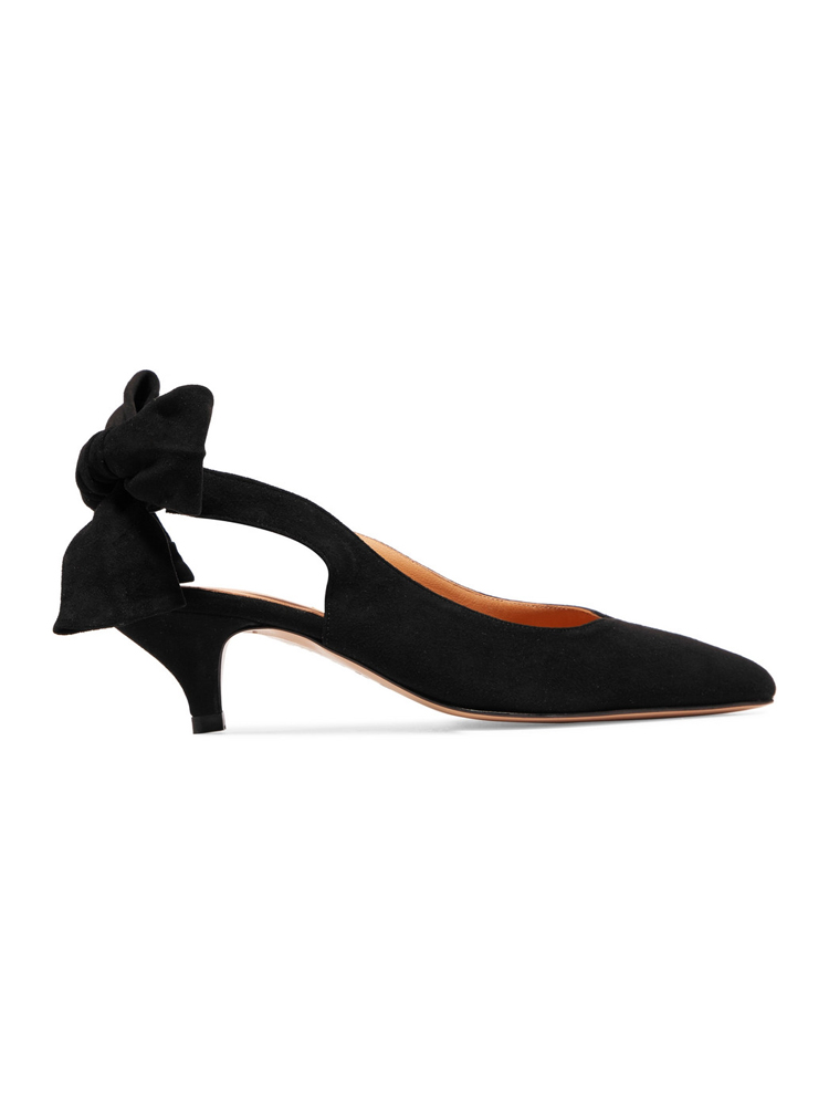 Shop the key pieces in Meghan’s royal tour wardrobe | Ganni Sabine suede slingback pumps, $298 USD from Net-a-Porter