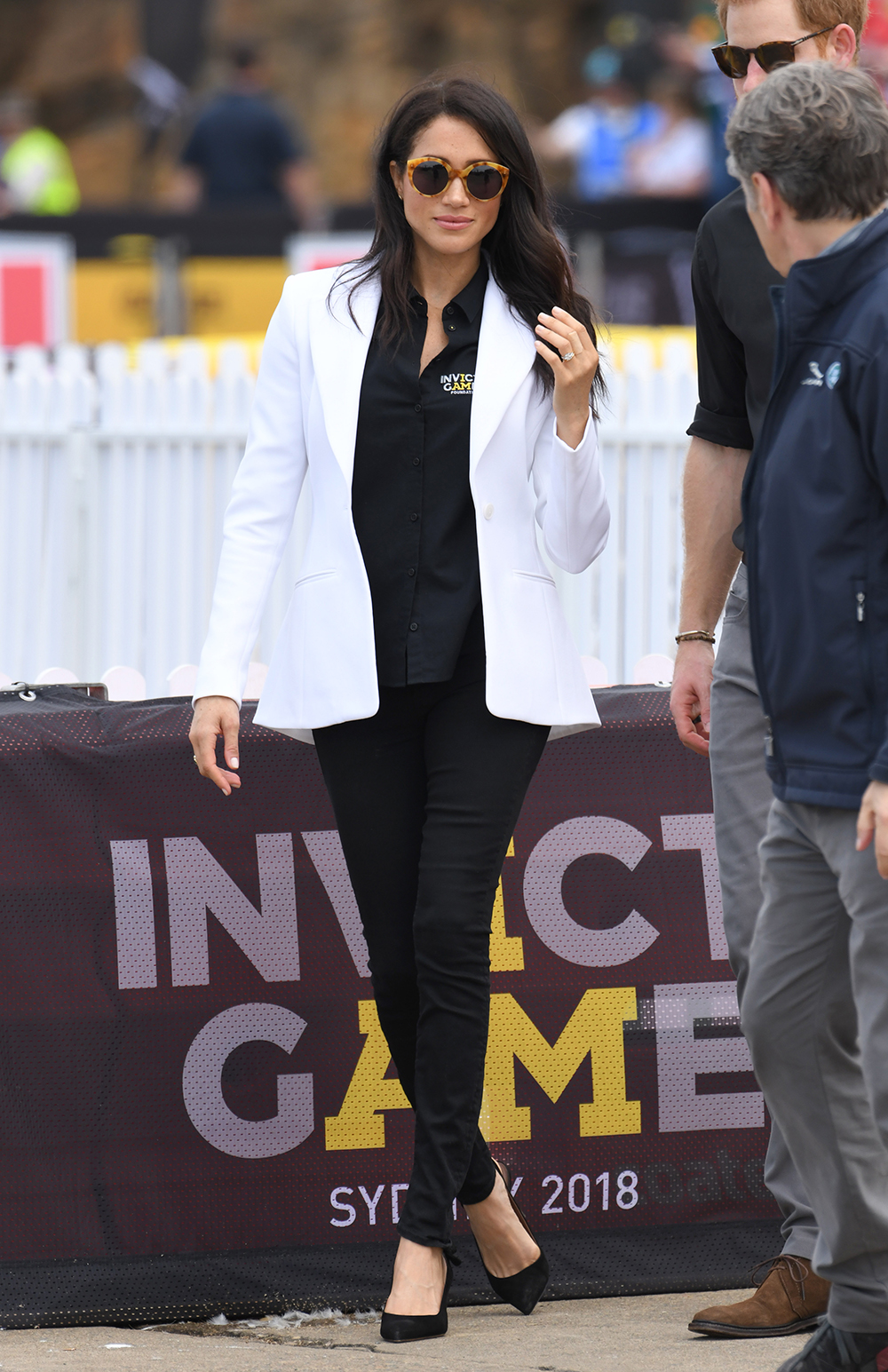SYDNEY, AUSTRALIA - OCTOBER 20: Meghan, Duchess of Sussex attends the Invictus Games Sydney 2018 Jaguar Land Rover Driving Challenge on Cockatoo Island on October 20, 2018 in Sydney, Australia. The Duke and Duchess of Sussex are on their official 16-day Autumn tour visiting cities in Australia, Fiji, Tonga and New Zealand. (Photo by Karwai Tang/WireImage)